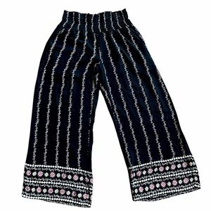 ThreeDots Smocked Boho Wide Leg Boho Floral Hem stretchyPants S CottageCore